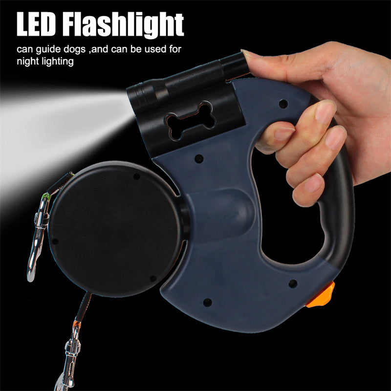 Retractable Dog Leash For Small Dogs Reflective Dual Pet Leash Lead 360 Swivel No Double Dog Walking Leash With Lights Pet Products FurWell