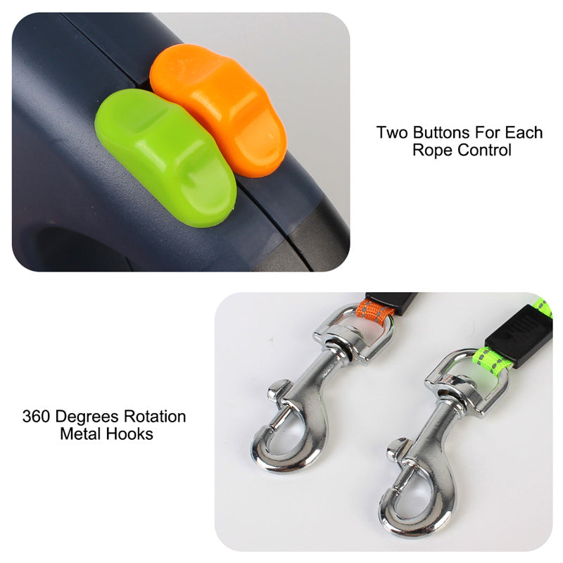 Retractable Dog Leash For Small Dogs Reflective Dual Pet Leash Lead 360 Swivel No Double Dog Walking Leash With Lights Pet Products FurWell
