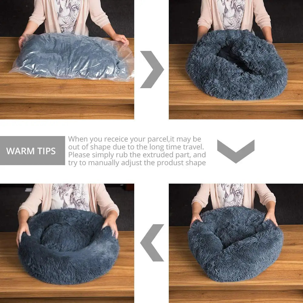 Round Donut Cuddler Pet Bed — Plush Calming Bed for Anxious Cats & Dogs (40–90cm)
