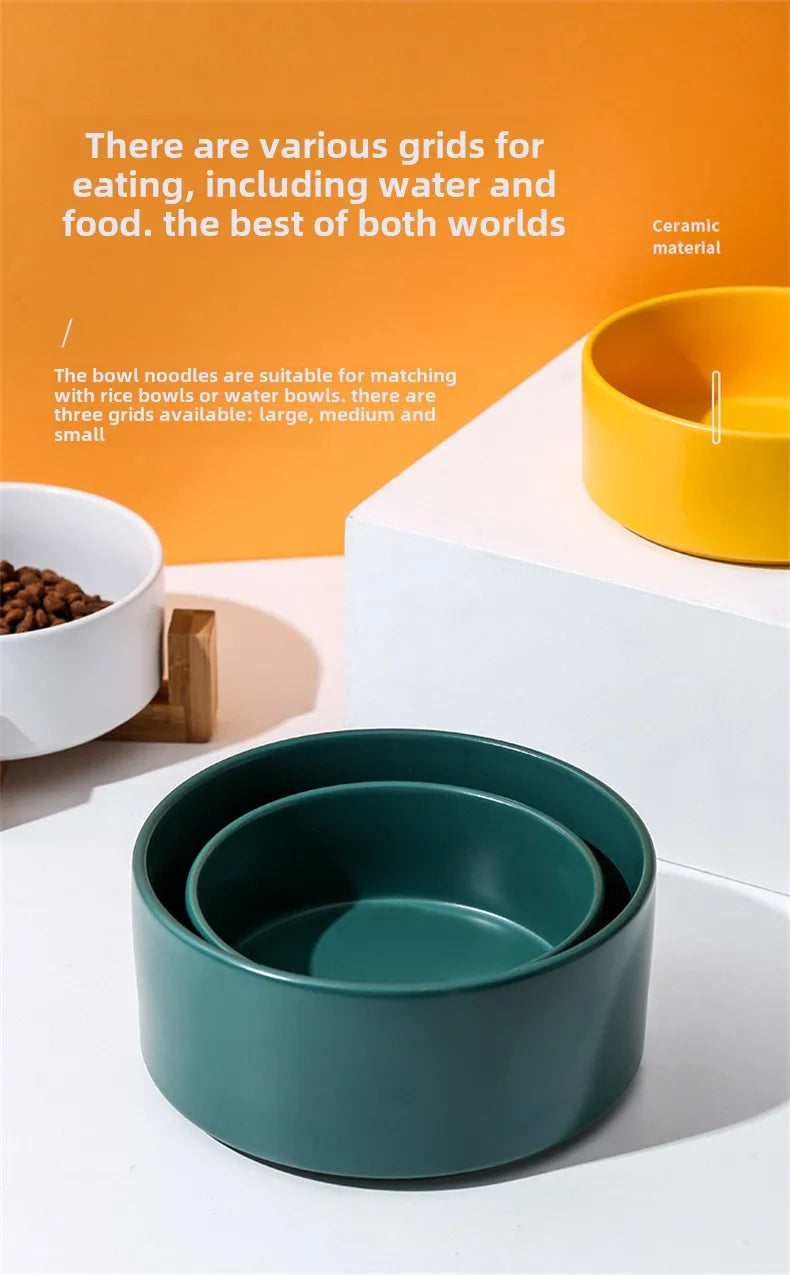 Raised Wood Stand Pet Feeder — Double Ceramic Bowl for Food & Water (Cat & Small Dog)
