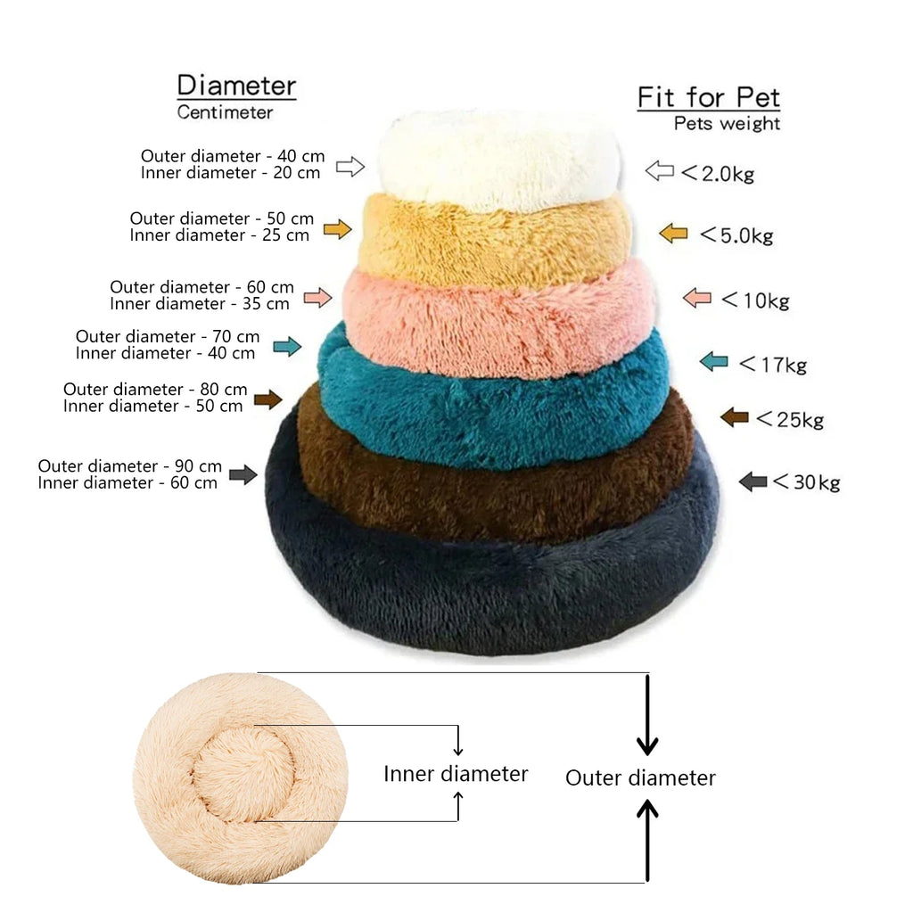 Round Donut Cuddler Pet Bed — Plush Calming Bed for Anxious Cats & Dogs (40–90cm)