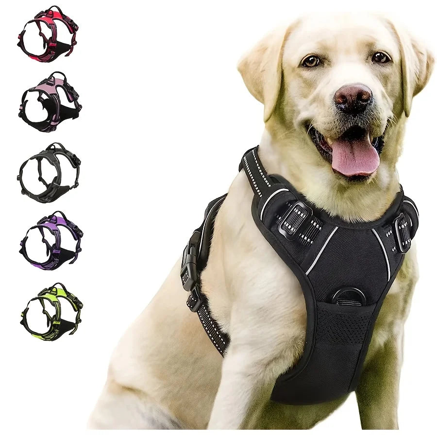 No-Pull Front-Clip Dog Harness — Reflective, Padded, Easy-Control Handle for Big Dogs