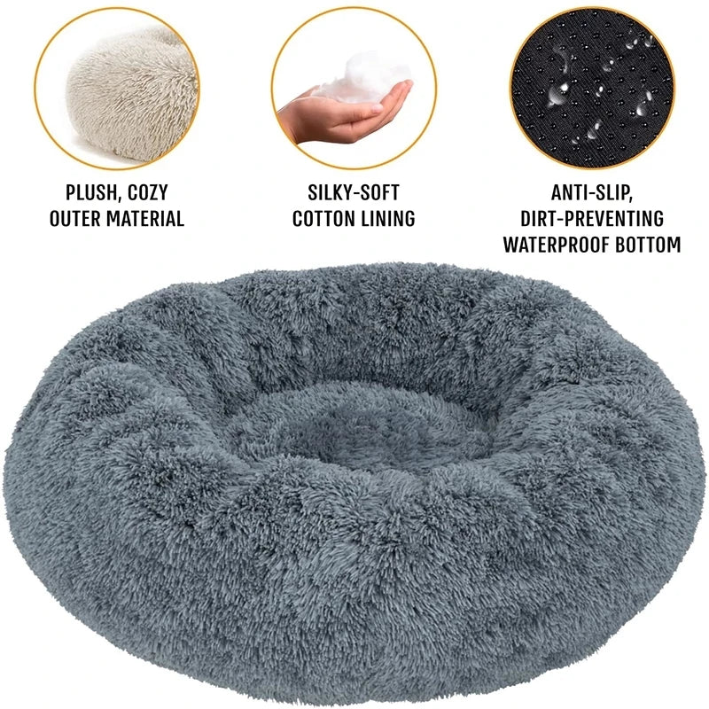 Round Donut Cuddler Pet Bed — Plush Calming Bed for Anxious Cats & Dogs (40–90cm)