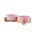 Raised Wood Stand Pet Feeder — Double Ceramic Bowl for Food & Water (Cat & Small Dog)