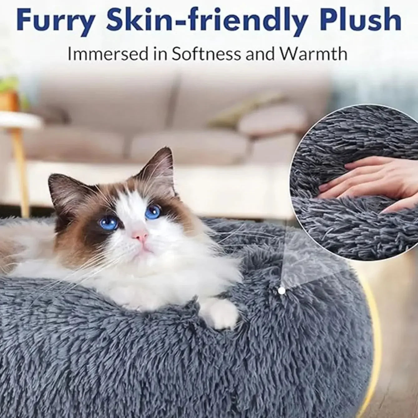 Round Donut Cuddler Pet Bed — Plush Calming Bed for Anxious Cats & Dogs (40–90cm)