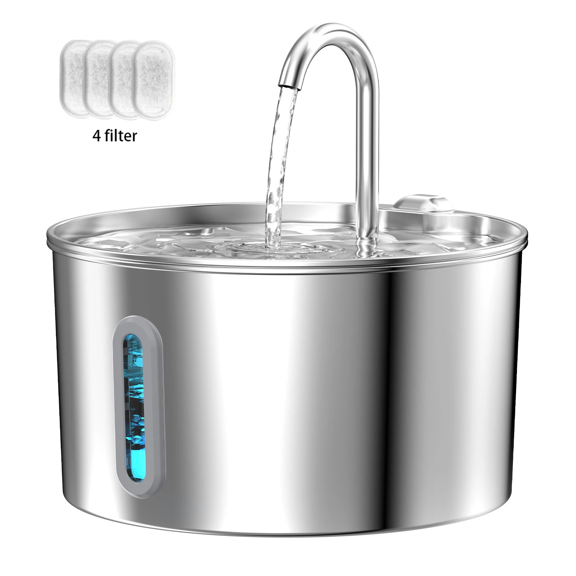 2.2L Stainless Steel Pet Water Fountain — Ultra-Quiet Pump, Visible Tank, Triple Filter