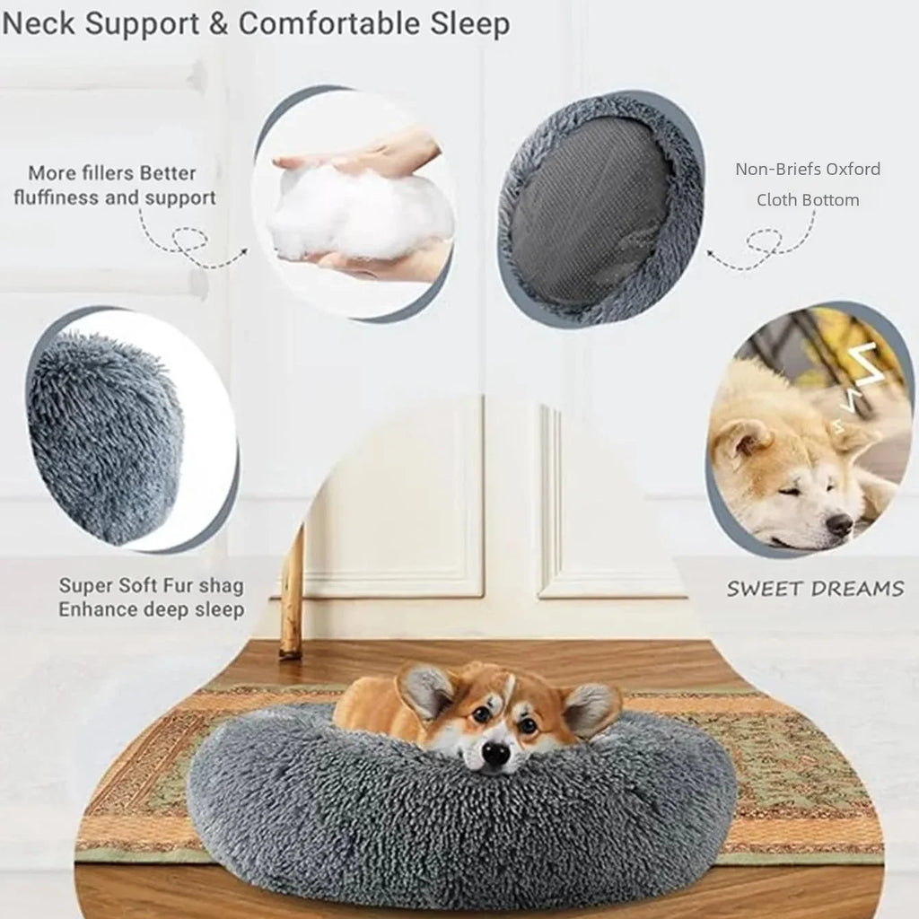 Round Donut Cuddler Pet Bed — Plush Calming Bed for Anxious Cats & Dogs (40–90cm)