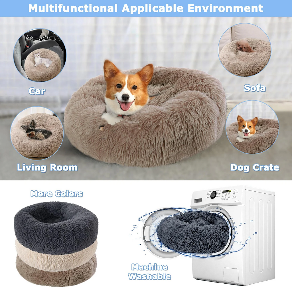 Round Donut Cuddler Pet Bed — Plush Calming Bed for Anxious Cats & Dogs (40–90cm)
