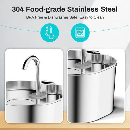 2.2L Stainless Steel Pet Water Fountain — Ultra-Quiet Pump, Visible Tank, Triple Filter