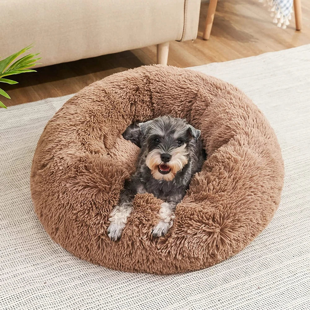 Round Donut Cuddler Pet Bed — Plush Calming Bed for Anxious Cats & Dogs (40–90cm)