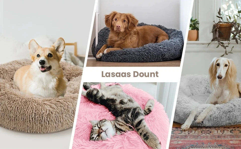 Round Donut Cuddler Pet Bed — Plush Calming Bed for Anxious Cats & Dogs (40–90cm)