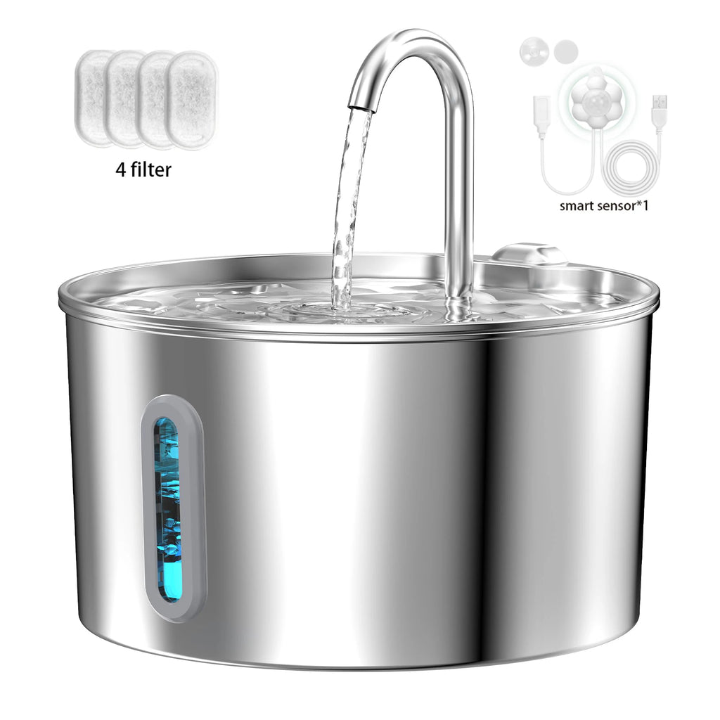 2.2L Stainless Steel Pet Water Fountain — Ultra-Quiet Pump, Visible Tank, Triple Filter