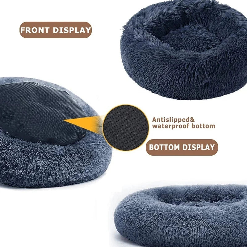 Round Donut Cuddler Pet Bed — Plush Calming Bed for Anxious Cats & Dogs (40–90cm)