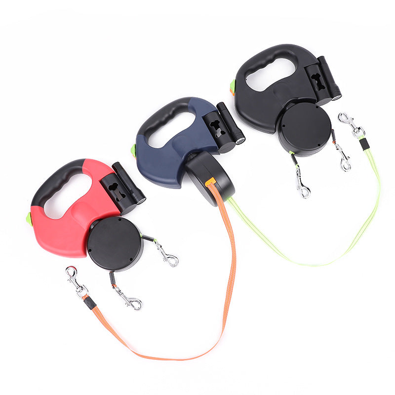 Retractable Dog Leash For Small Dogs Reflective Dual Pet Leash Lead 360 Swivel No Double Dog Walking Leash With Lights Pet Products FurWell