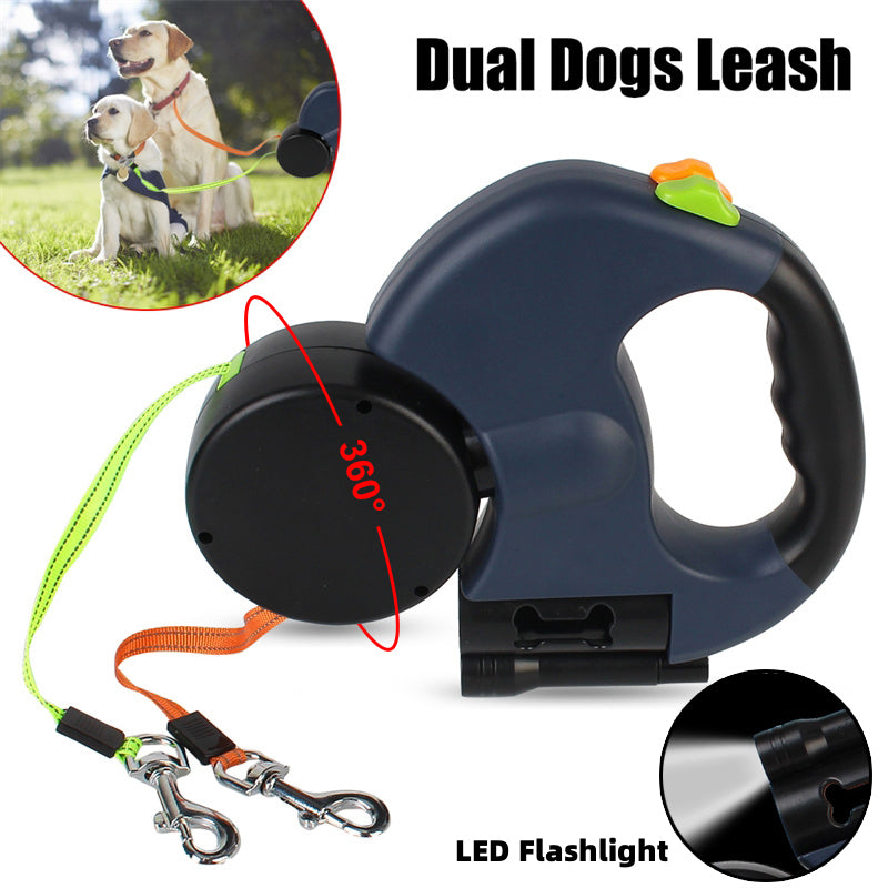 Retractable Dog Leash For Small Dogs Reflective Dual Pet Leash Lead 360 Swivel No Double Dog Walking Leash With Lights Pet Products FurWell