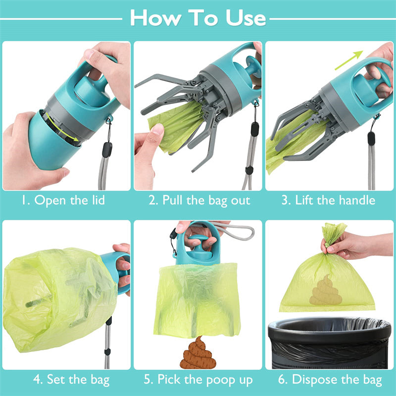 Portable Lightweight Dog Pooper Scooper With Built-in Poop Bag Dispenser Eight-claw Shovel For Pet Toilet Picker Pet Products FurWell